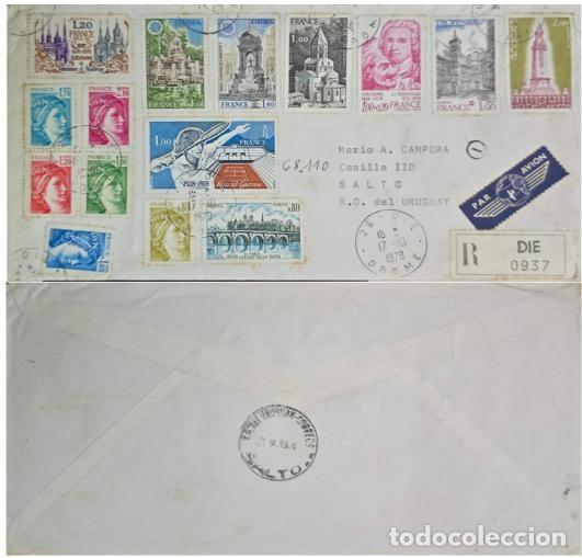 Sellos: MI) 1978 FRANCE, COVER SENT FROM DR&Ocirc;ME TO SALTO, URUGUAY; MIXED FRANKING COMPRISING A COMBINATION OF