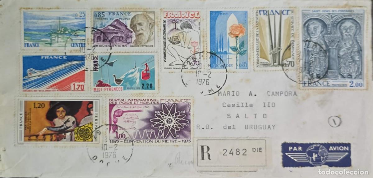 Sellos: MI) 1976 FRANCE, COMMERCIAL COVER SENT BY AIRMAIL FROM DR&Ocirc;ME TO SALTO, URUGUAY, ON FEBRUARY 10; FEAT