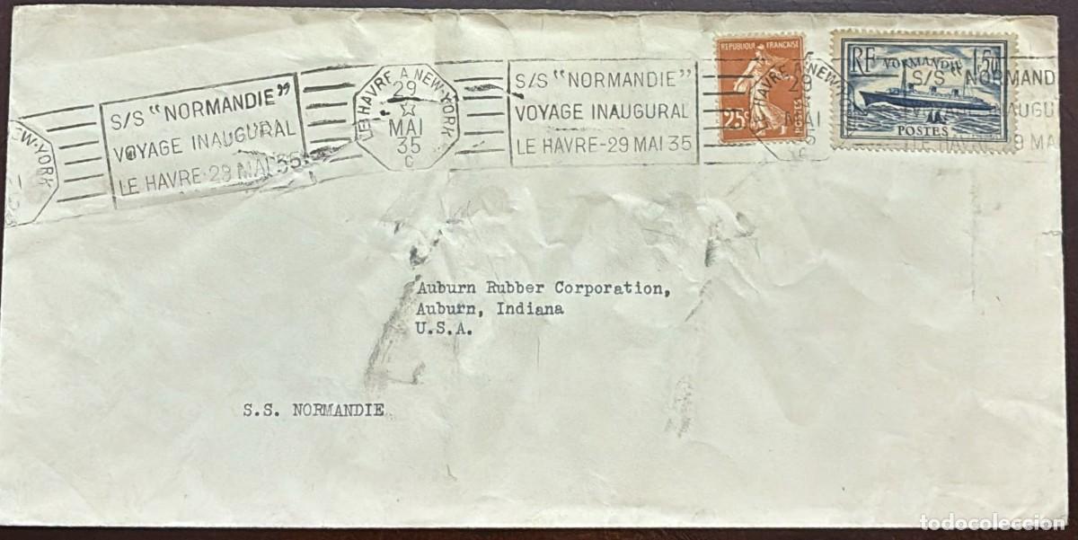 Sellos: TS) 1935 FRANCE, SLOGAN CANCELLATION, COVER SENT FROM LE HAVRE TO INDIANA,PLANTER SOLID BOTTOM NO BA