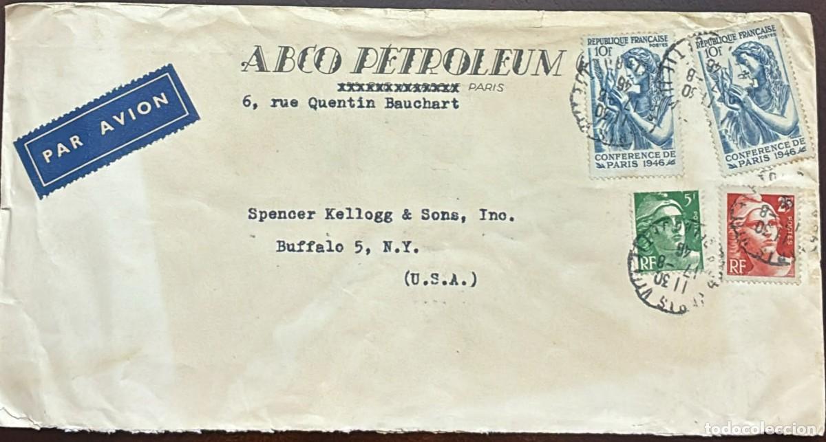 Sellos: TS) 1946 FRANCE, AIRMAIL, COVER SENT FROM PARIS TO NEW YORK,WITH MARIANA DE GANDON AND THE PARIS PEA
