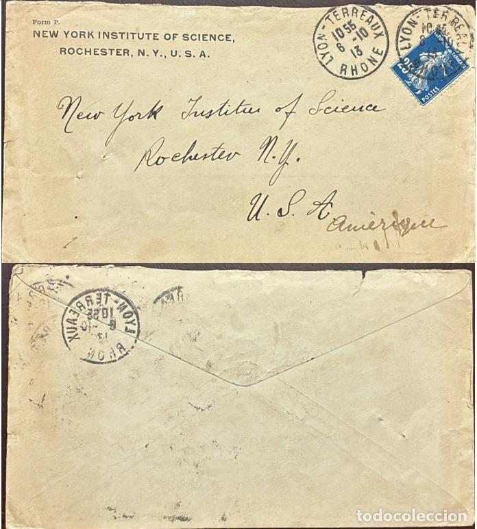 Sellos: TS) 1913 FRANCE, COVER SENT FROM LYON TO NEW YORK,SOLID BOTTOM PLANTER WITHOUT A BASE,VF.