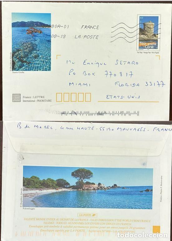 Sellos: TS) 2018 FRANCE, CANCELLATION STAMP, COVER SENT FROM CORSICA TO MIAMI,VF.