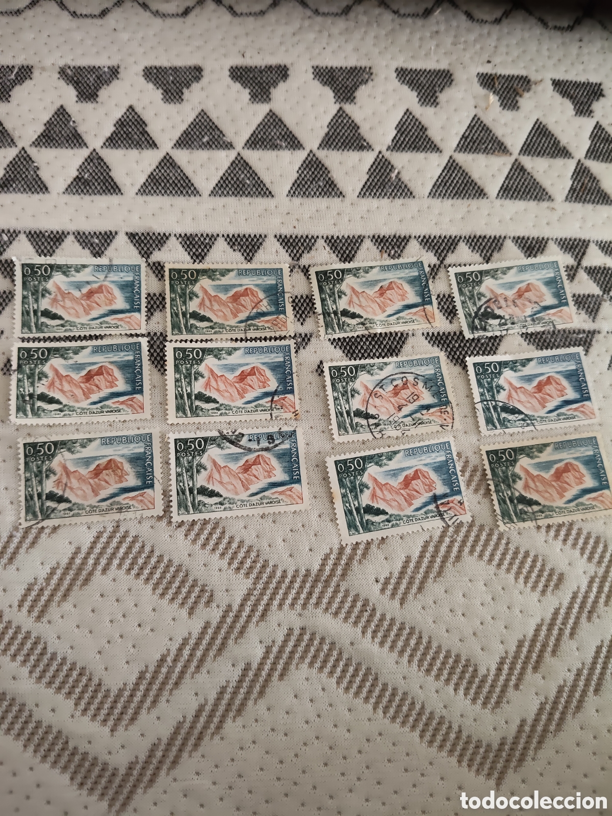 Sellos: 12 sellos de Francia Costa Azul Varoise 1963