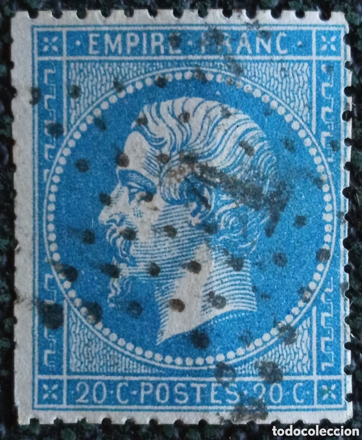 Sellos: Sello Francia Napoles III 20c Azul 1867 Laurel Scott #29 Yvert #28 Usado