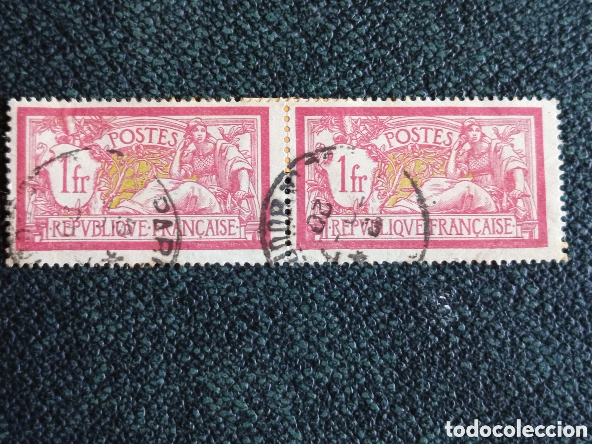 Sellos: Pareja Francia Merson 1f Burdeos Olivo Alegoria Scott #122 Yvert #120 Usados