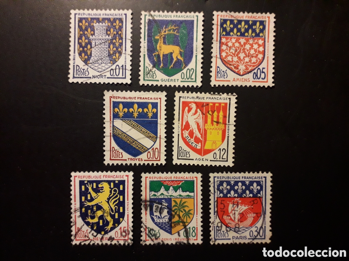 Sellos: FRANCIA YVERT 1351A/54B SERIE COMPLETA USADA 1962-65 ESCUDOS PEDIDO M&Iacute;NIMO 3&euro;