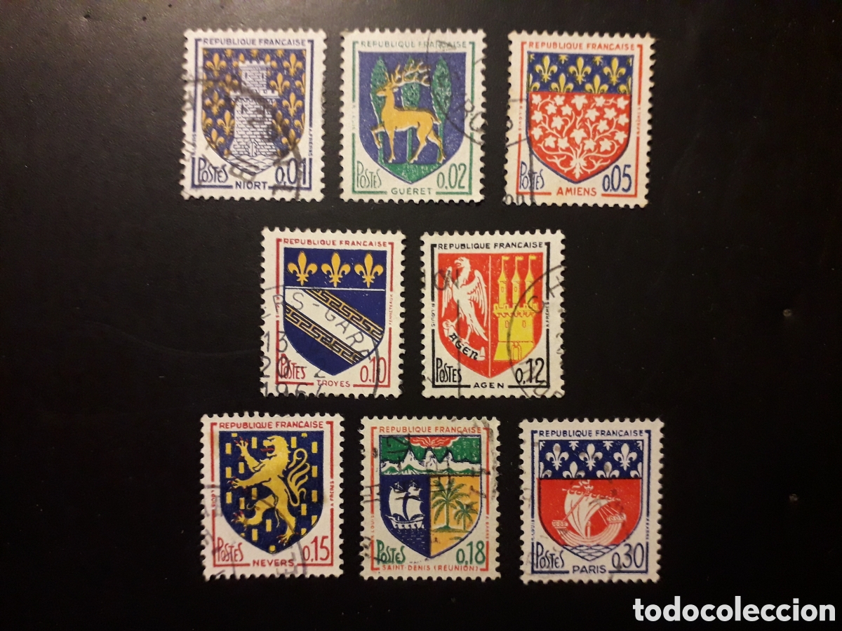 Sellos: FRANCIA YVERT 1351A/54B SERIE COMPLETA USADA 1962-65 ESCUDOS PEDIDO M&Iacute;NIMO 3&euro;