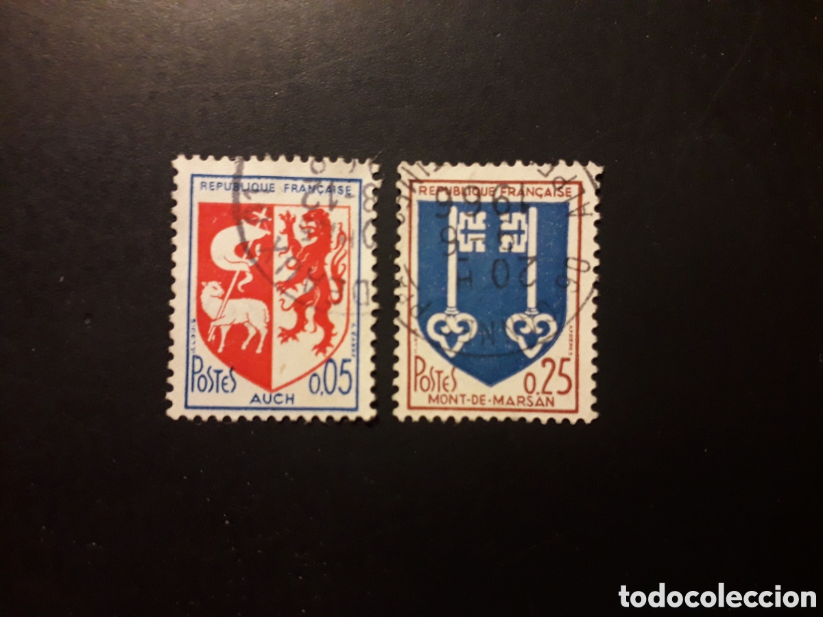 Sellos: FRANCIA YVERT 1468/9 SERIE COMPLETA USADA 1966 ESCUDOS PEDIDO M&Iacute;NIMO 3&euro;