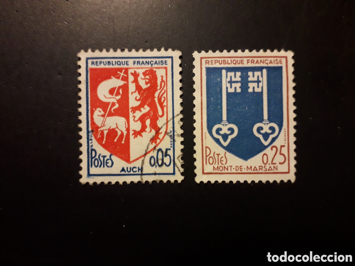 Sellos: FRANCIA YVERT 1468/9 SERIE COMPLETA USADA 1966 ESCUDOS PEDIDO M&Iacute;NIMO 3&euro;