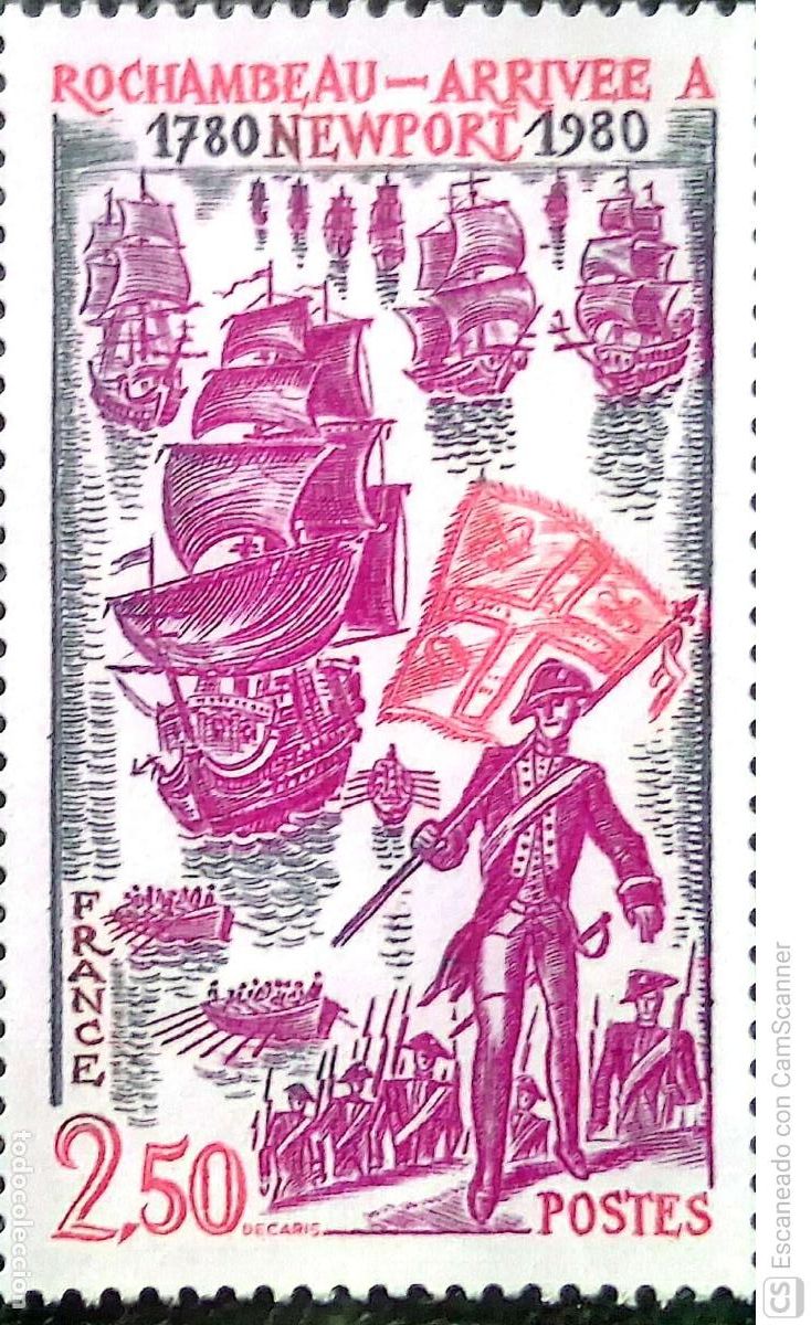 Sellos: Francia. 2094 Rocambeau, llega a Newport. 1980. ﻿Sellos nuevos y numeraci&oacute;n Yvert
