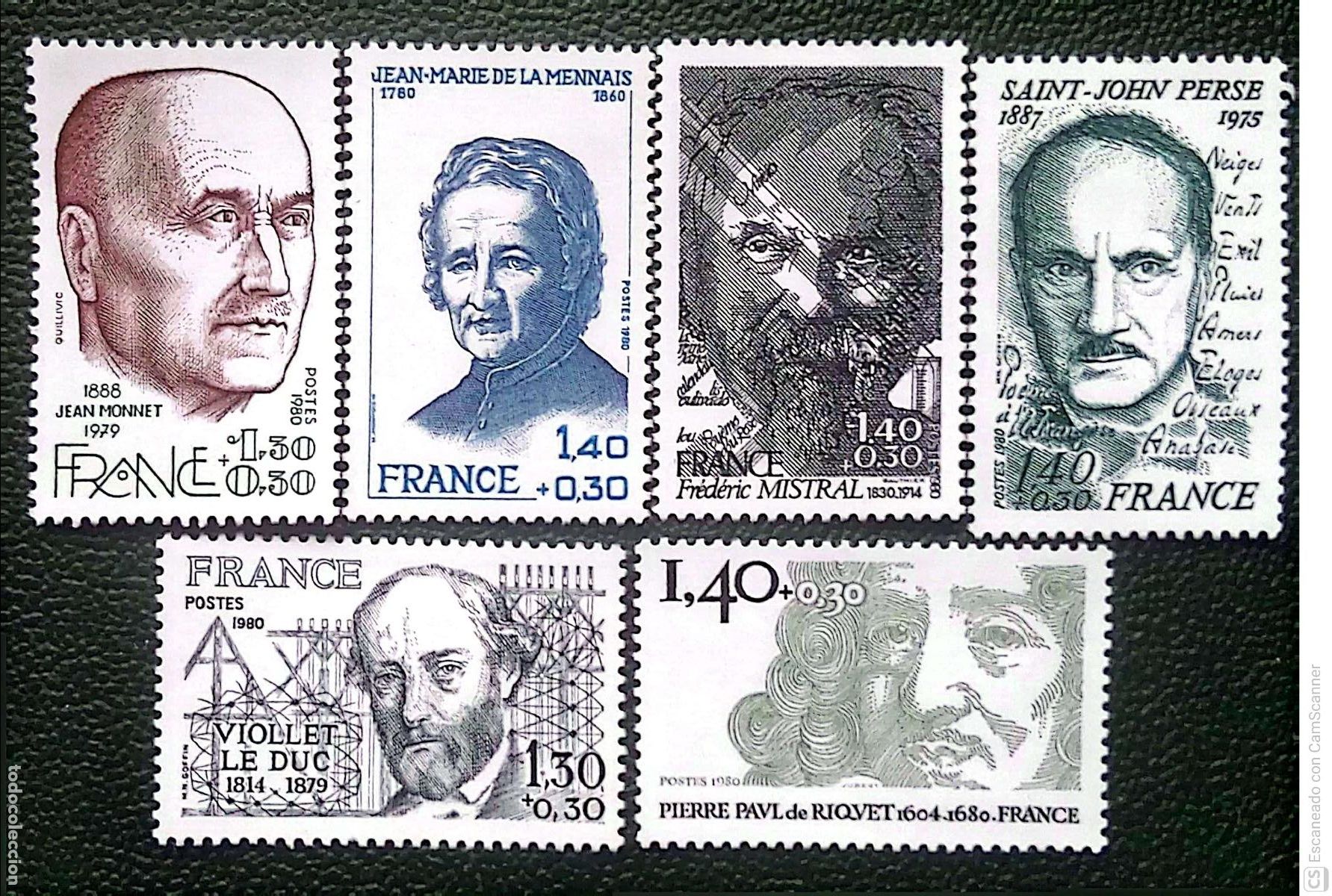 Sellos: Francia. 2095/2100 Personajes c&eacute;lebres: Viollet-le-Duc, Jean Monnet, Jean-Marie de La Mennais y Fr&eacute;