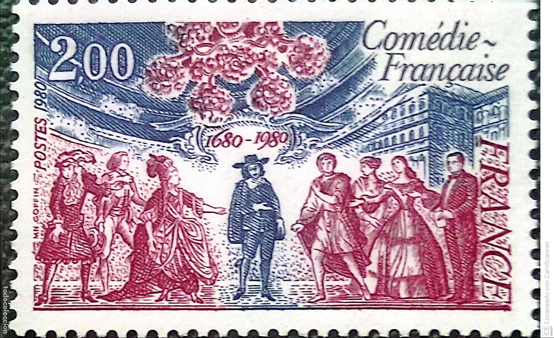 Sellos: Francia. 2106 Aniversario de la Com&eacute;die Fran&ccedil;aise. 1980. Sellos nuevos y numeraci&oacute;n Yvert