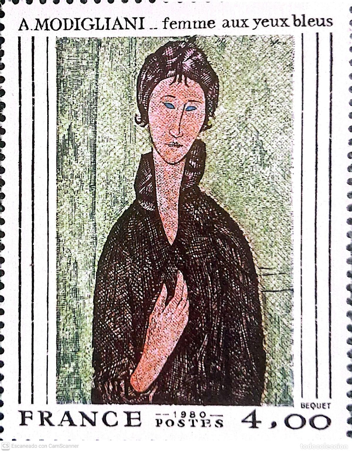 Sellos: Francia. 2109 Serie art&iacute;stica: Mujer de los ojos azule de Modigliani. 1980. ﻿Sellos nuevos y numer