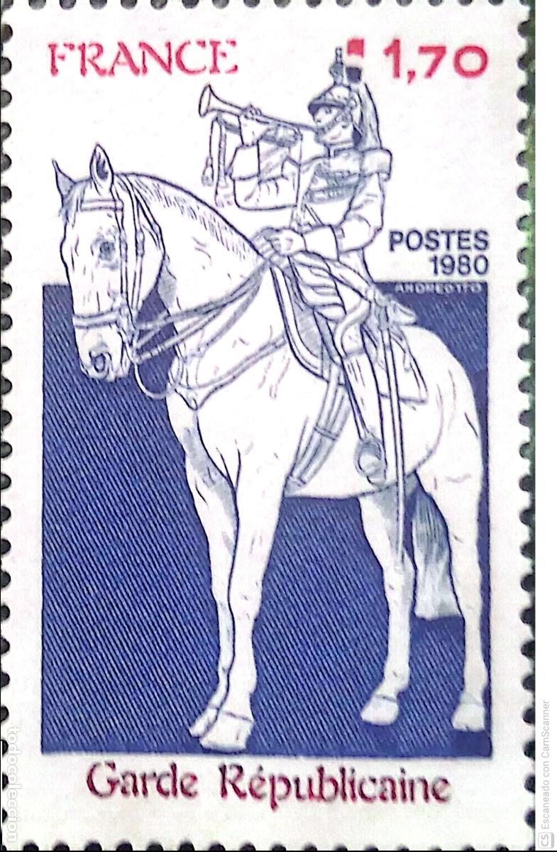 Sellos: Francia. 2115 Guardia Republicana: Trompetista con caballo. 1980. ﻿ Sellos nuevos y numeraci&oacute;n Yver