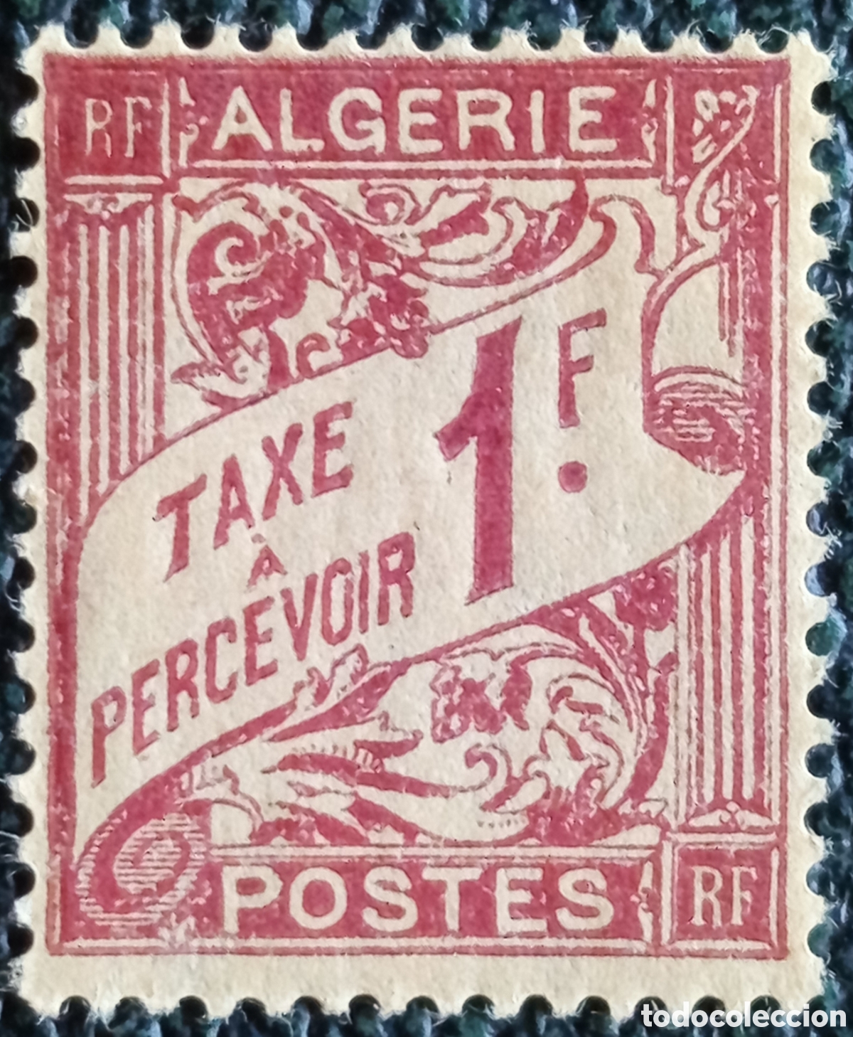 Sellos: Algeria 1927/1938 Stempu ya Ada ya Posta (Taxe) 1 Franc Nyekundu - Yvert #26 MNH