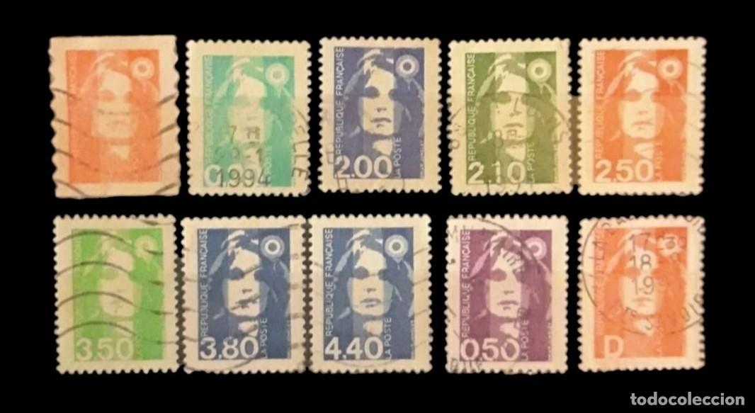 Sellos: FRANCIA 1990- 1994. Marianne de Briat. Lote de 10 valores diferentes.USADO.