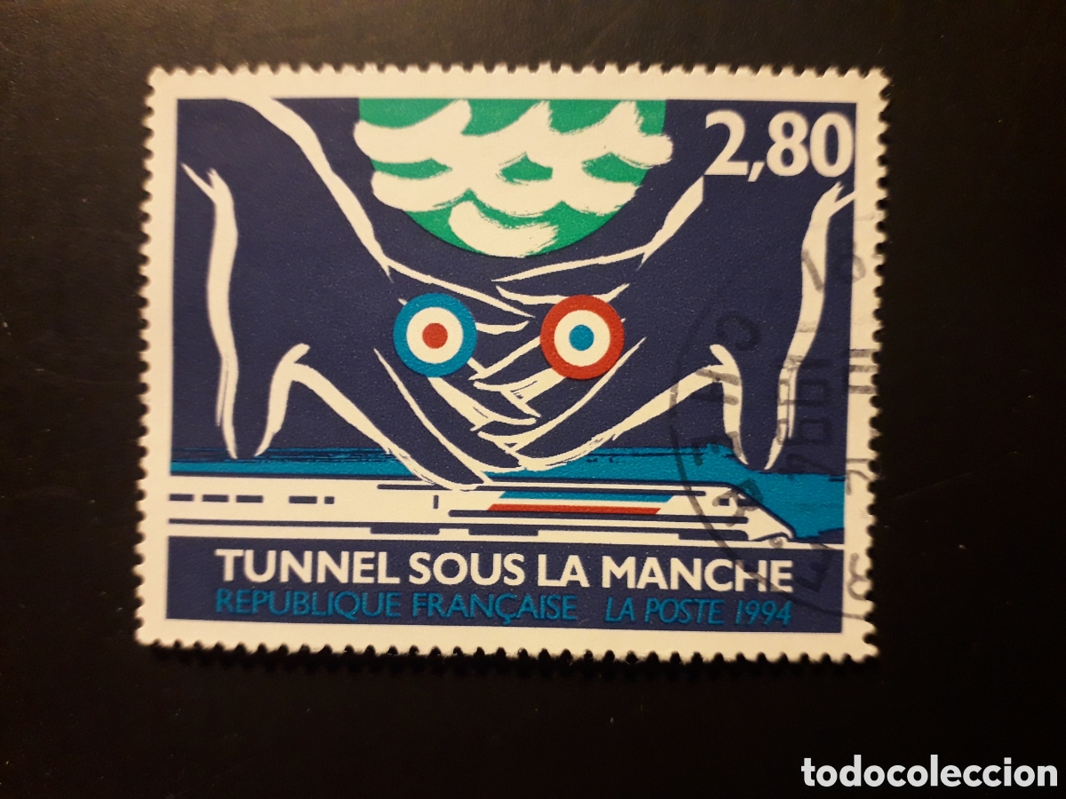Sellos: FRANCIA YVERT 2881 SELLO SUELTO USADO 1994 INAUGURACI&Oacute;N T&Uacute;NEL DE LA MANCHA, MANOS PEDIDO M&Iacute;NIMO 3&euro;