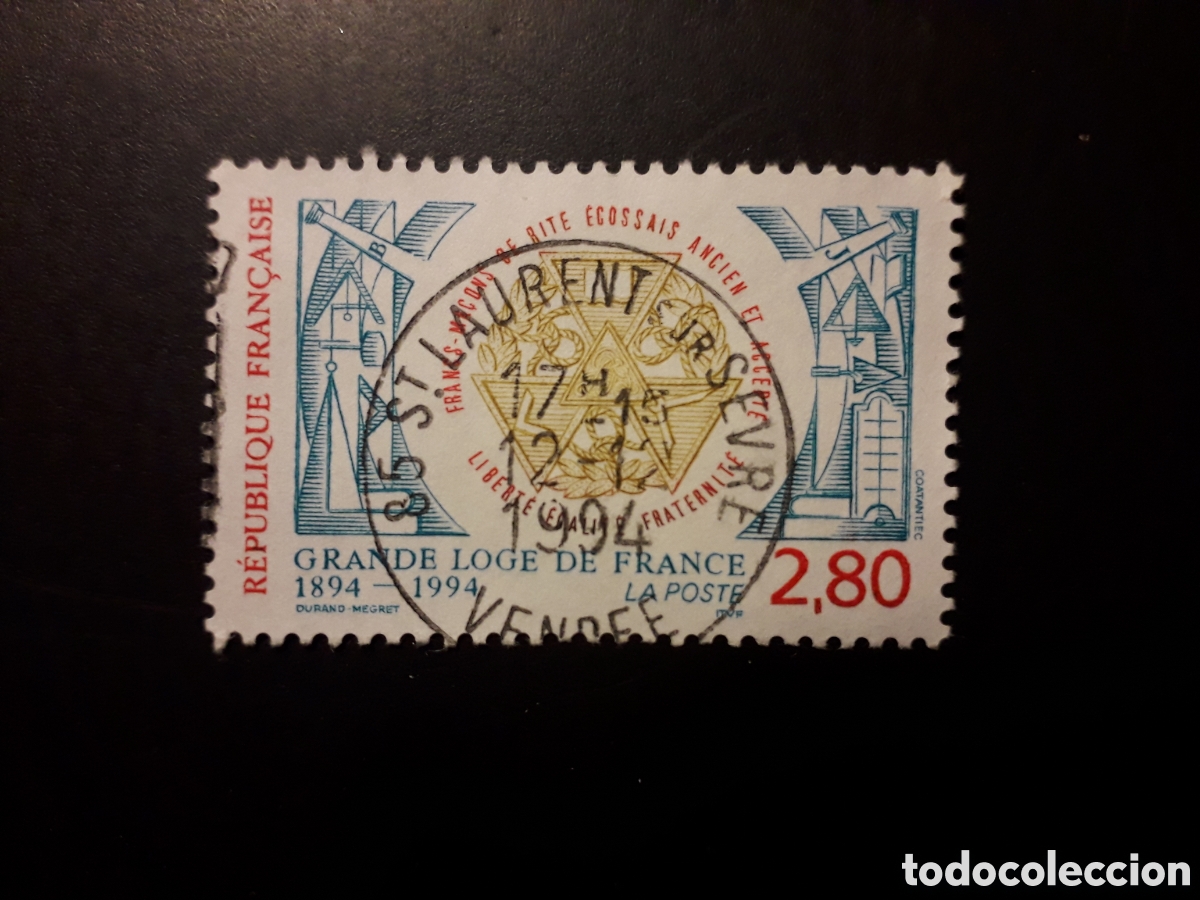 Sellos: FRANCIA YVERT 2912 SERIE COMPLETA USADA 1994 MASONER&Iacute;A, GRAN LOGIA DE FRANCIA PEDIDO M&Iacute;NIMO 3&euro;