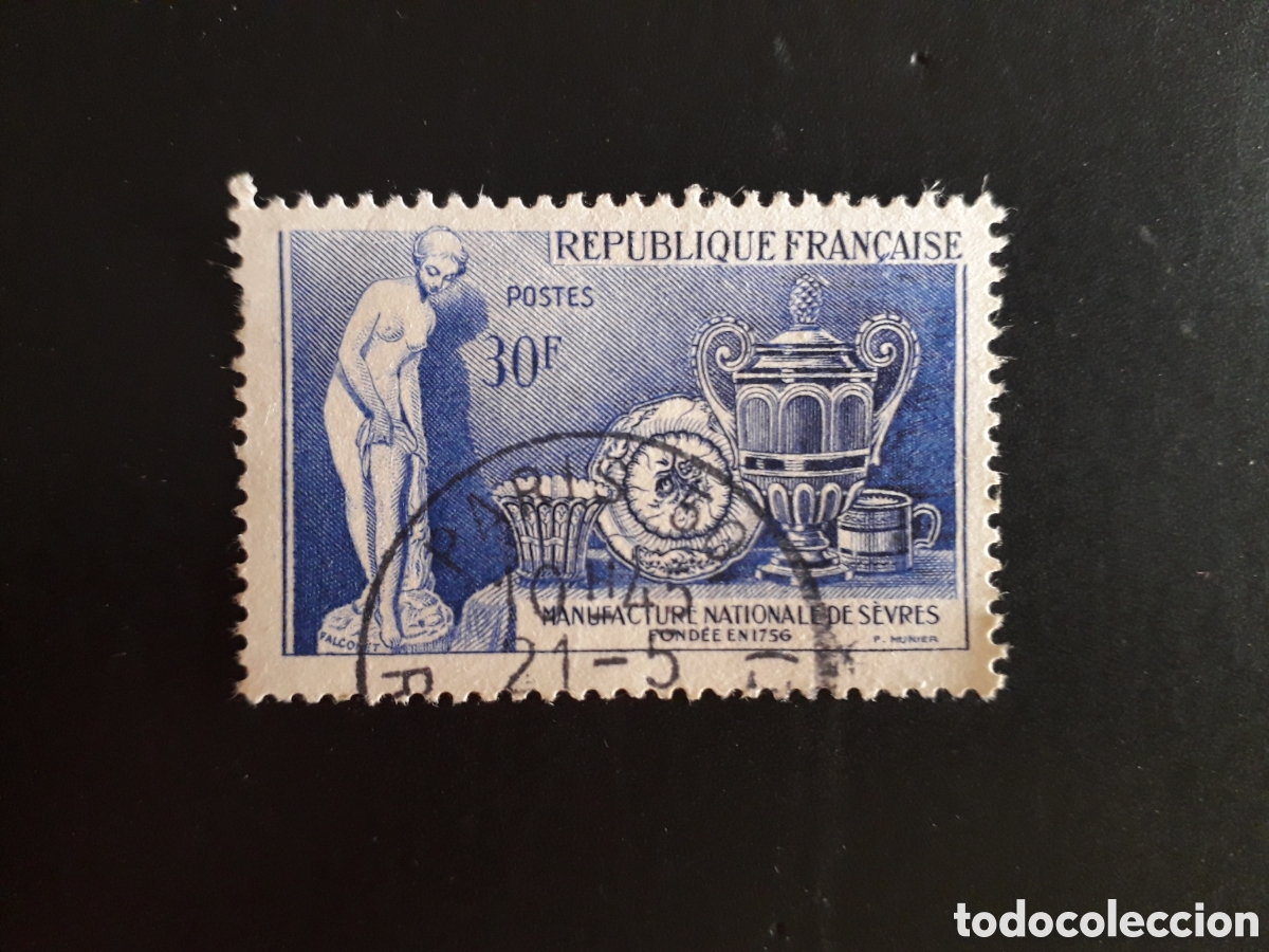 Sellos: FRANCIA YVERT 1094 SERIE COMPLETA USADA 1957 MANUFACTURA DE S&Egrave;VRES, DESNUDO PEDIDO M&Iacute;NIMO 3&euro;