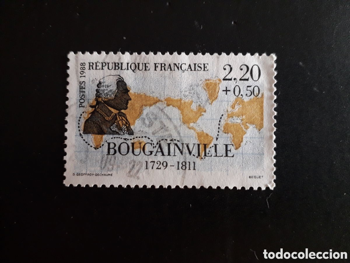 Sellos: FRANCIA YVERT 2521 SELLO SUELTO USADO 1988 GRANDES NAVEGANTES FRANCESES MAPAS PEDIDO M&Iacute;NIMO 3&euro;