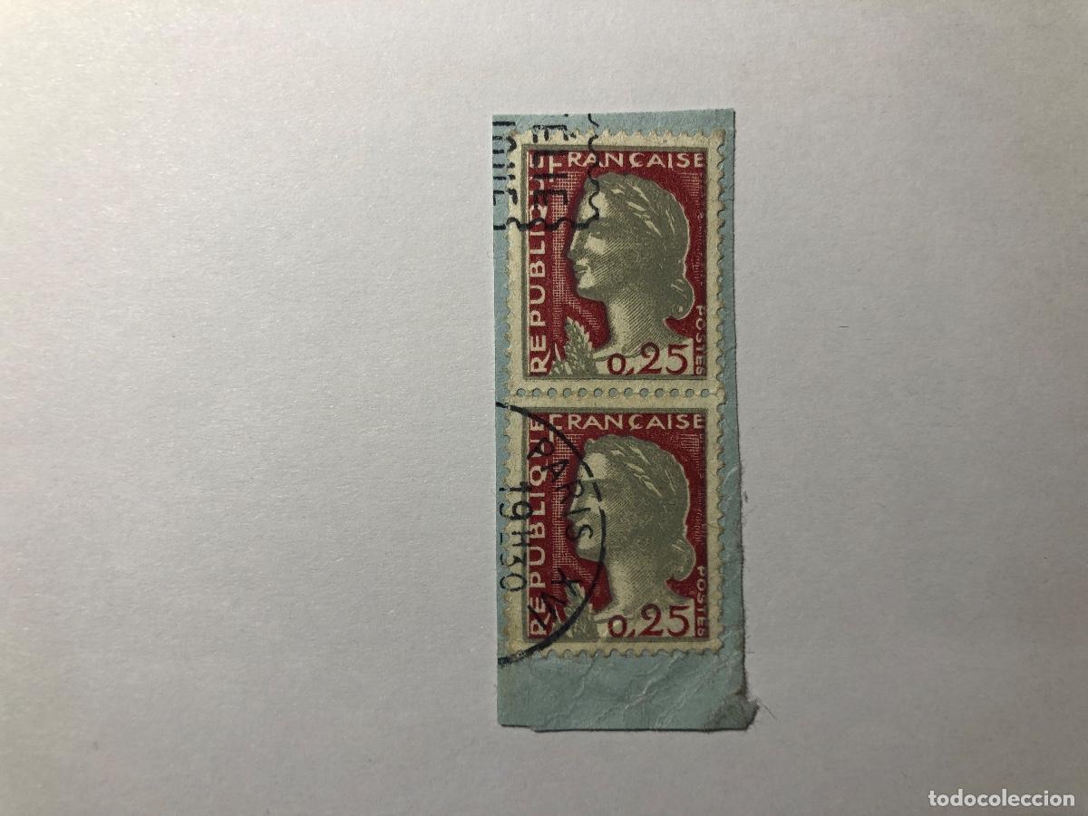 Sellos: Sello postal de Correos Francia de 1960, valor facial 0,25 francos. n&ordm;1263. Efigie de Marianne.