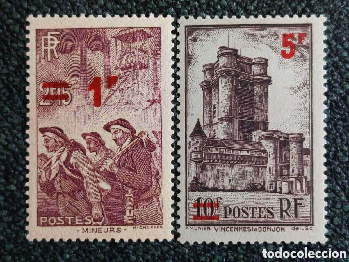 Sellos: Francia 1941 Lote 2 Sellos Sobrecargados MNH Mineros Donjon Vincennes YT489/491