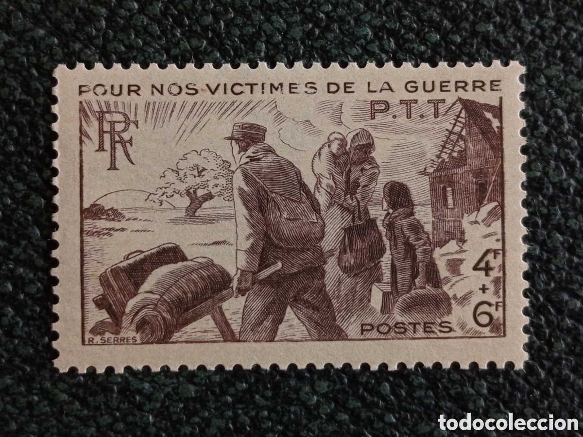 Sellos: Francia 1945 Sello V&iacute;ctimas de la Guerra 4F+6F PTT Refugiados MH* YT686 Scott B196