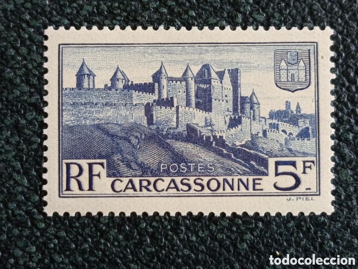 Sellos: Francia 1938 Sello 5F Carcassonne Carcasona Monumentos MNH YT388 Scott 347
