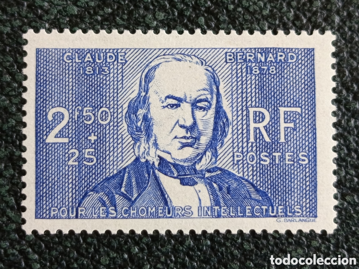 Sellos: Francia 1939 Sello Parados Intelectuales Claude Bernard MH YT439 Scott B83