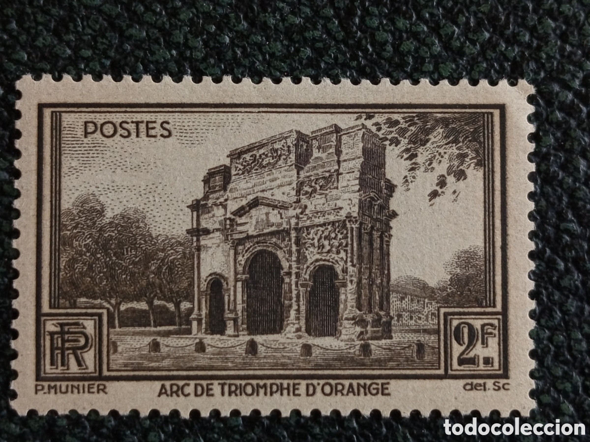 Sellos: Francia 1938 Sello Arco del Triunfo de Orange 2F Monumentos MNH YT392 Scott 351
