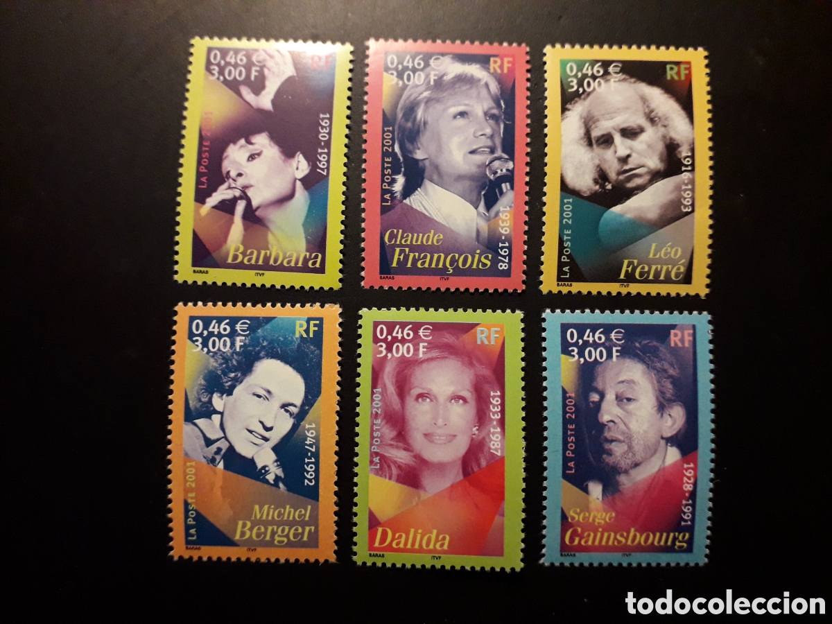 Sellos: FRANCIA YVERT 3391/6 SERIE COMPLETA NUEVA *** 2001 PERSONAJES, CANTANTES M&Uacute;SICA PEDIDO M&Iacute;NIMO 3&euro;