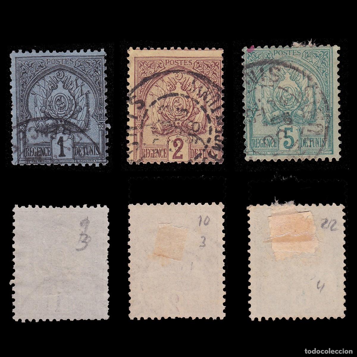 Sellos: TUNISIA FRENCH. 1888-93.USED. YVERT 9-10-11 + GIFT