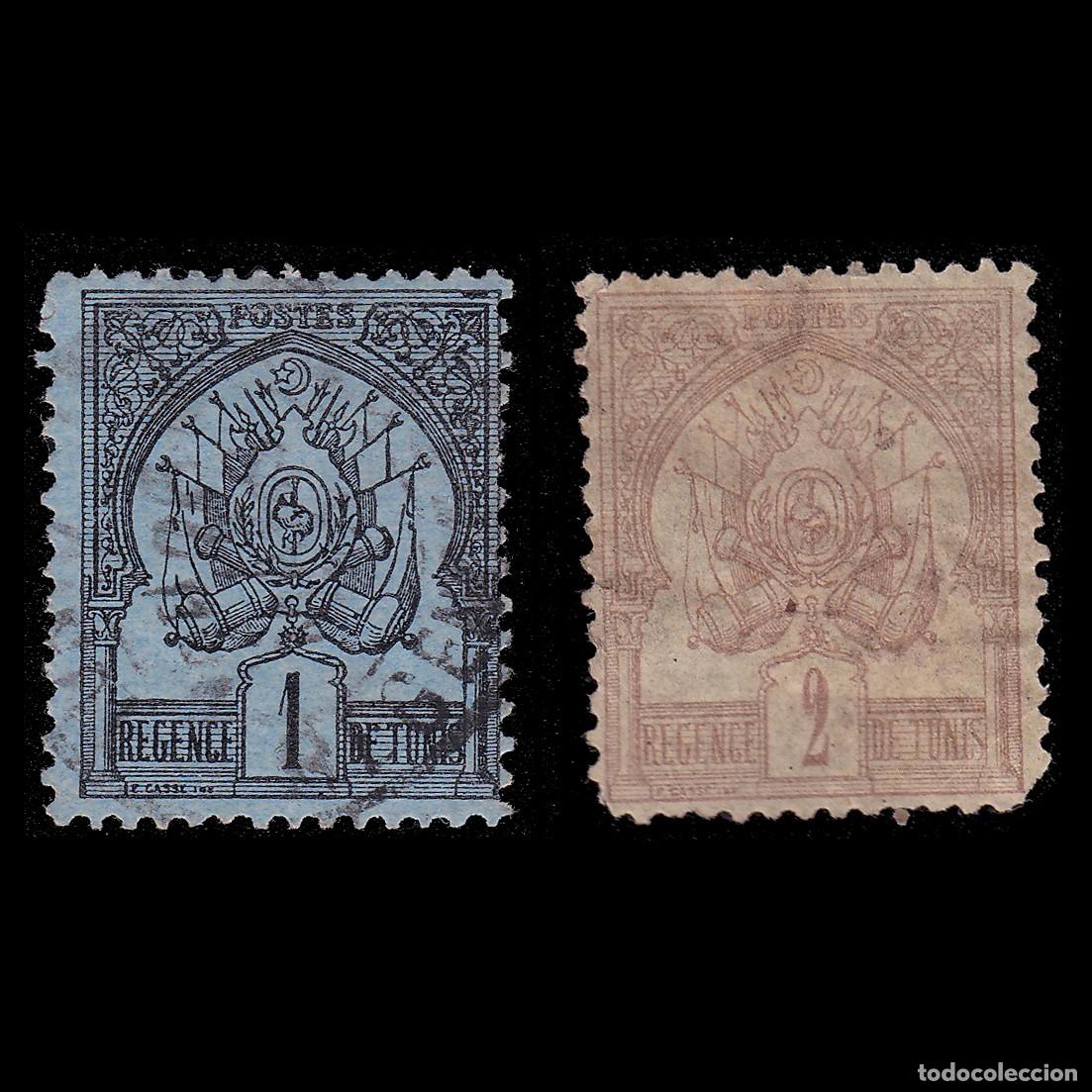 Sellos: TUNISIA FRENCH PROTECTORATE. 1888-93.USED. YVERT 1-2 + GIFT