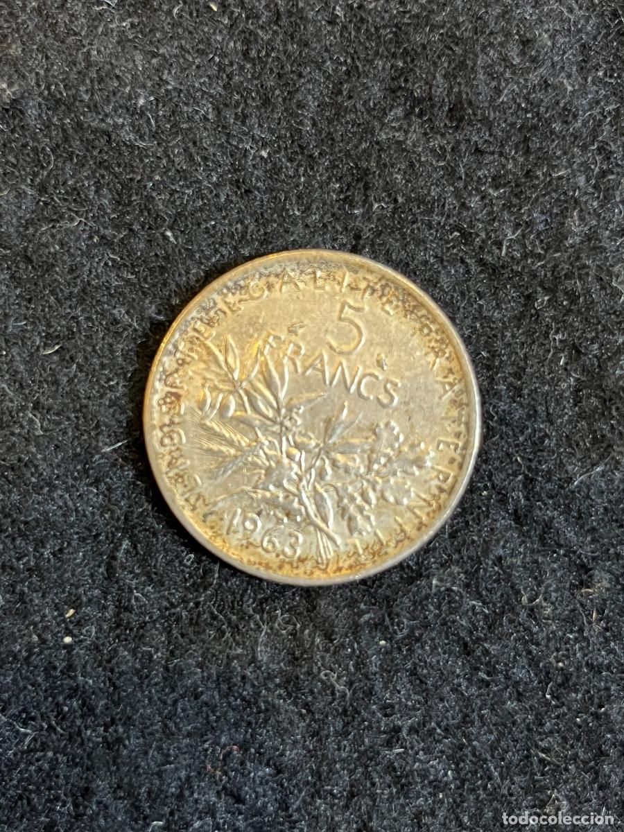 Sellos: Moneda 5 Francos Francia 1963 Plata 835&permil; La Semeuse Louis Oscar Roty V Rep&uacute;blica Francesa