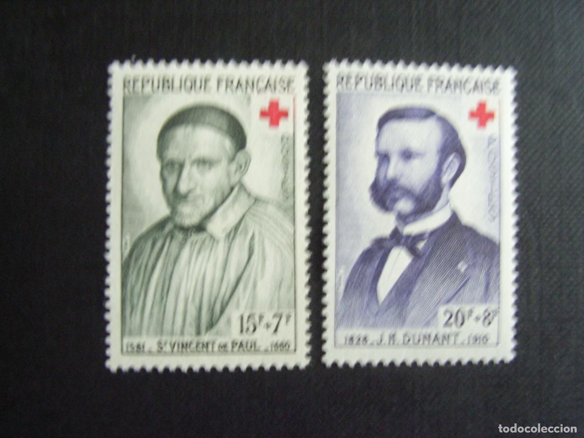 Sellos: FRANCIA N&ordm; YVERT 1187/8** A&Ntilde;O 1958. PRO CRUZ ROJA. SAN VICENTE DE PAUL Y HENRI DUNANT.CON CHARNELA