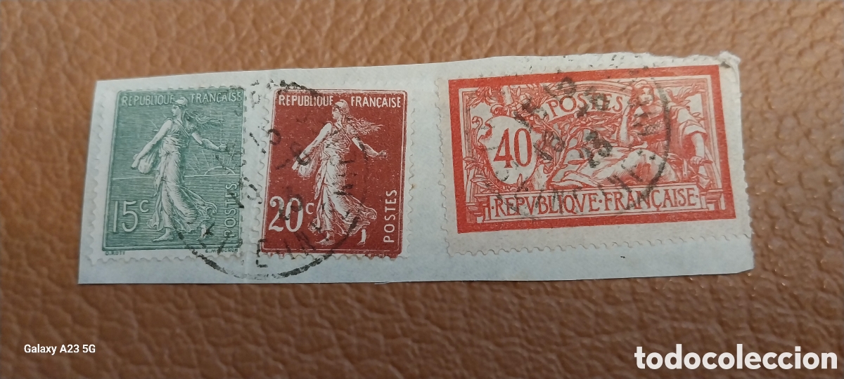 Stamps: Fragmento Francia 1903 Semeuse y Merson 40c - Cat. Yvert 130 / 131 / 119