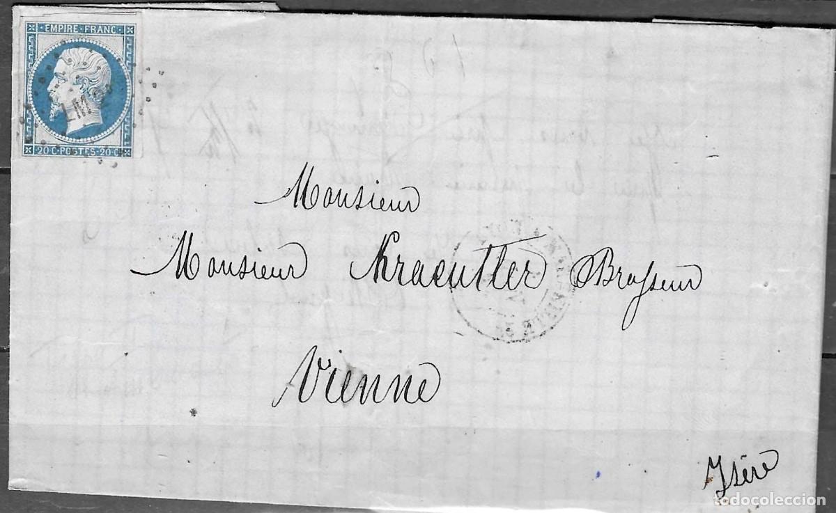 Sellos: 1861 Francia - Carta Internacional a Viena (Austria) &ndash; Sello Napole&oacute;n III 20c Azul, YT 14A