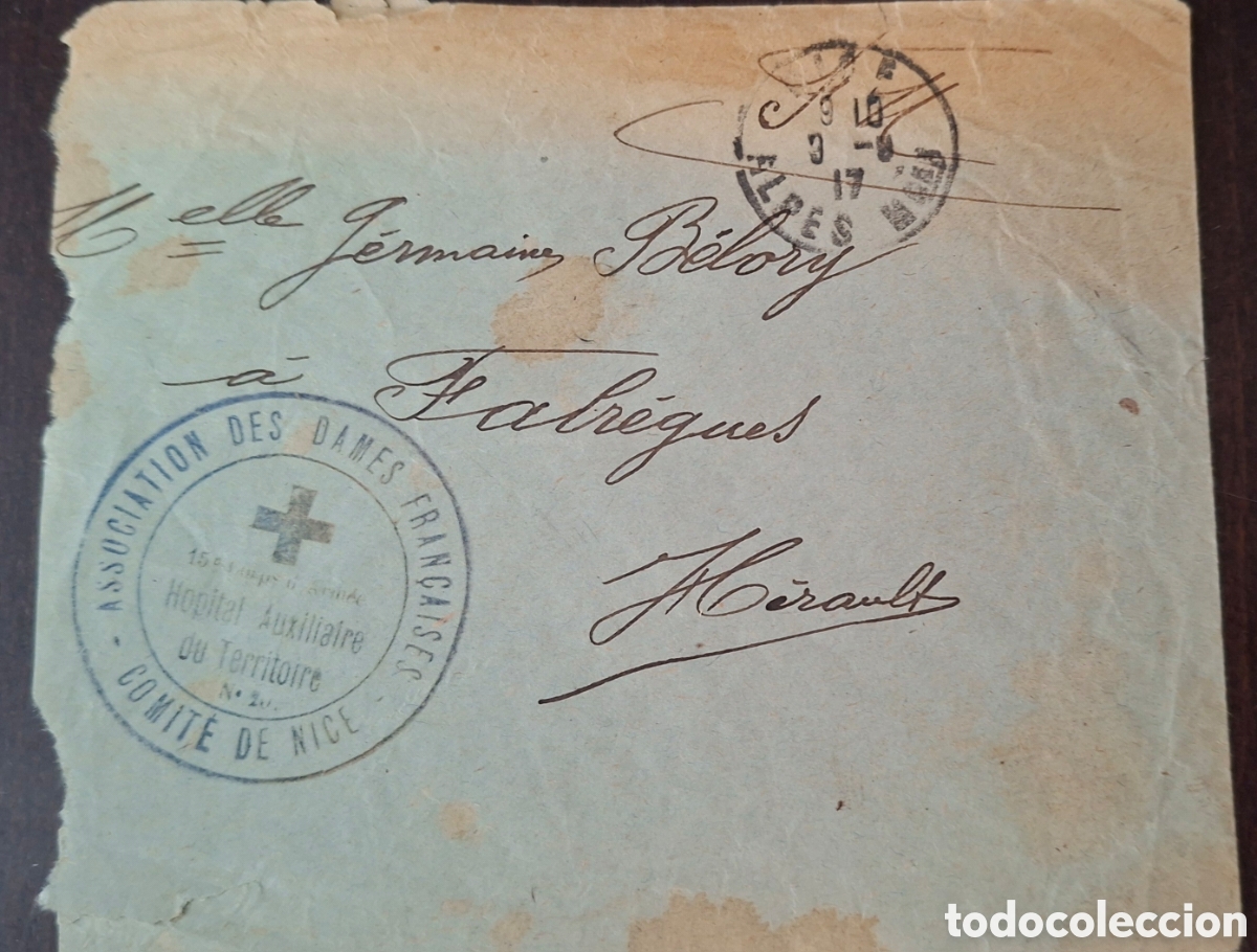 Sellos: Francia carta primera guerra mundial Franquicia Asociacion de Damas francesas hospital Cruz roja1917