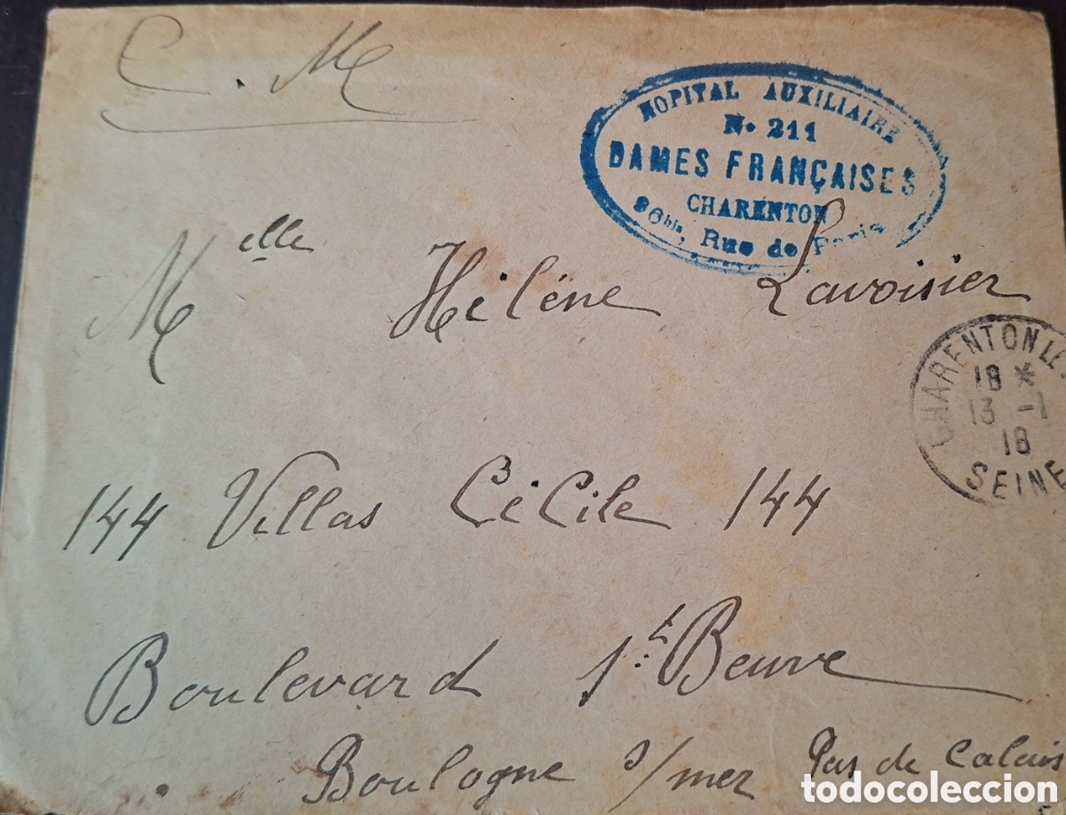 Stamps: Francia carta 1ra guerra mundial Franquicia Hospital Auxiliar Damas Francesas cruz roja 1918