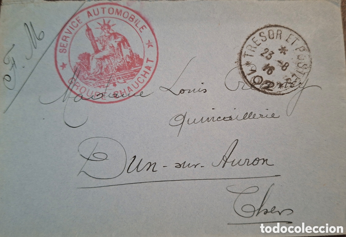 Timbres: Francia 1ra guerra mundial Franquicia Militar FM servicio autom&oacute;vil Grupo ChauChat 1916