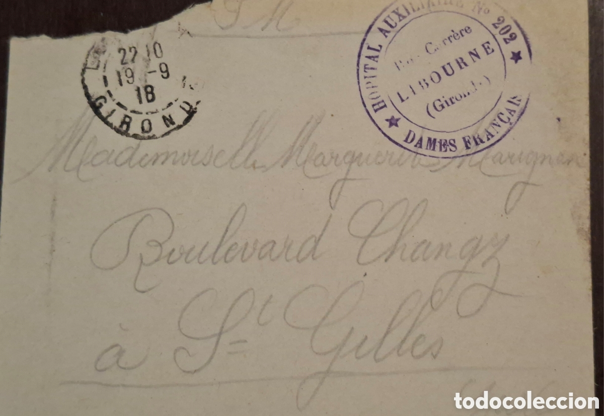Selos: Francia carta 1ra guerra mundial hospital auxiliar dames Francaise 1918