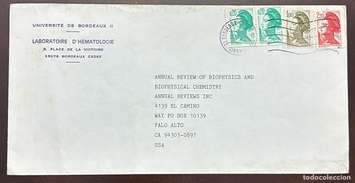 Sellos: MI) 1982 FRANCE, SILENT CANCELLATION, COVER SENT FROM BORDEAUX CEDEX TO CALIFORNIA,DEFINITIVE ISSUE.