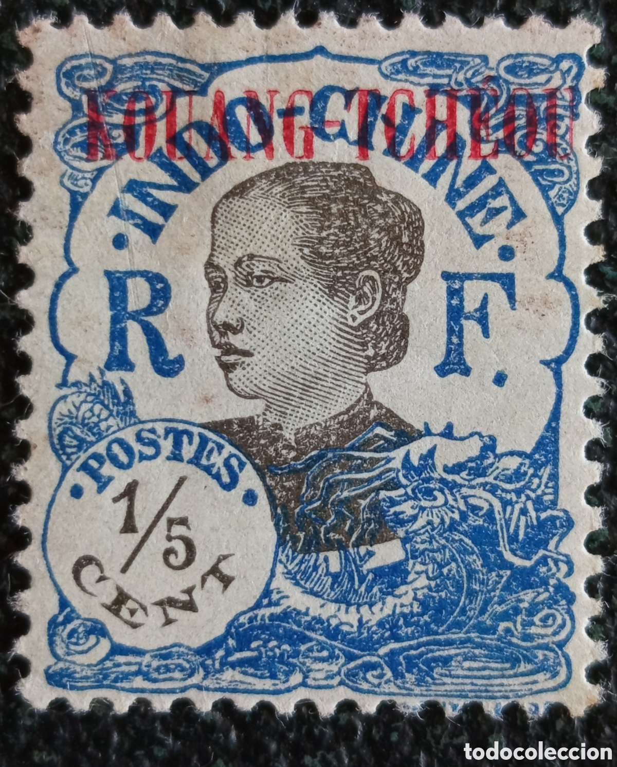 Briefmarken: Kouang-Tch&eacute;ou-Wan 1908 - Sello 1/5 Cent. Sobrestampado Indochina Francesa MiNr. 27 MH