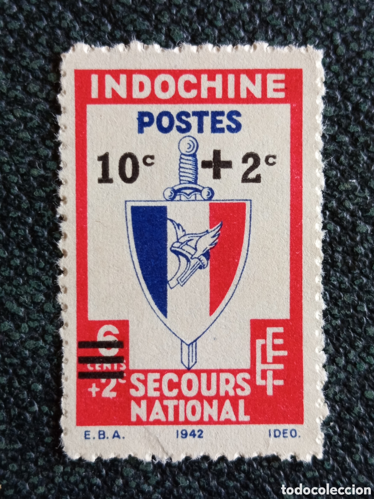Briefmarken: Indochina Francesa 1943 - Sello Secours National 10^c + 2^c sobre 6^c + 2^c Yvert 200 / MiNr. 248 Nu