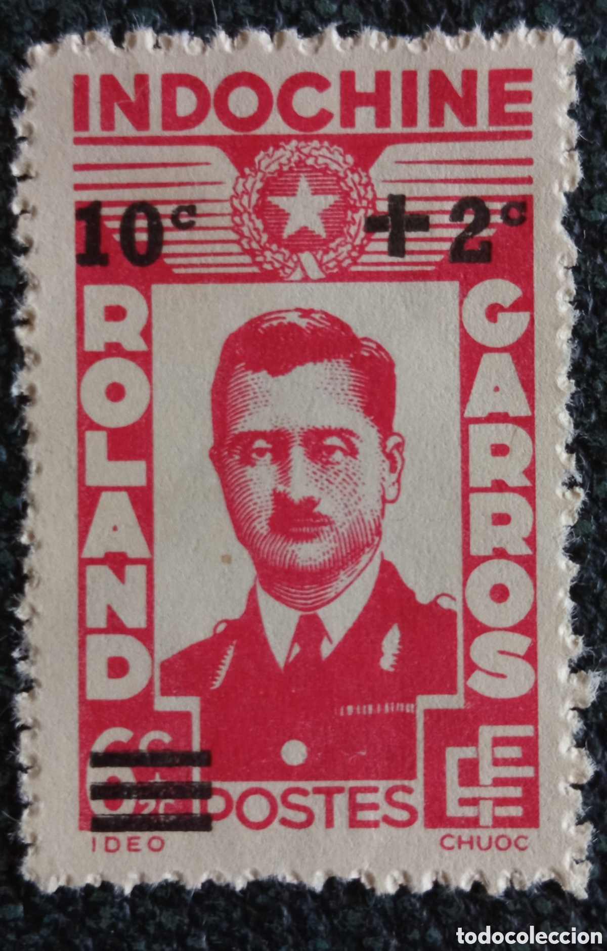 Briefmarken: Indochina Francesa 1943 - Sello Roland Garros 10^c + 2^c sobre 6^c + 2^c Yvert 199 / MiNr. 247 Nuevo