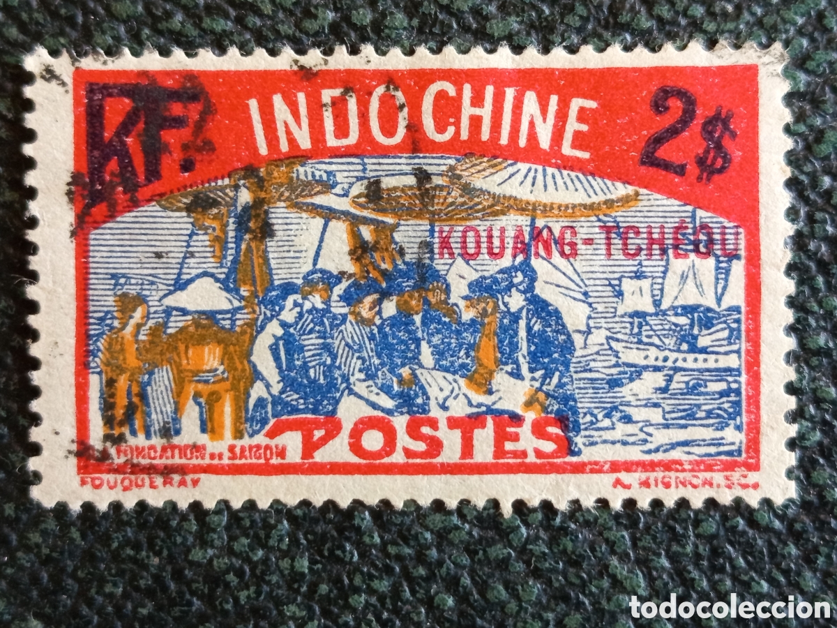 Selos: Kouang-Tch&eacute;ou-Wan 1939 - Sello Fundativo de Saig&oacute;n 2\$ Sobrestampado Yvert 109 / MiNr. 110