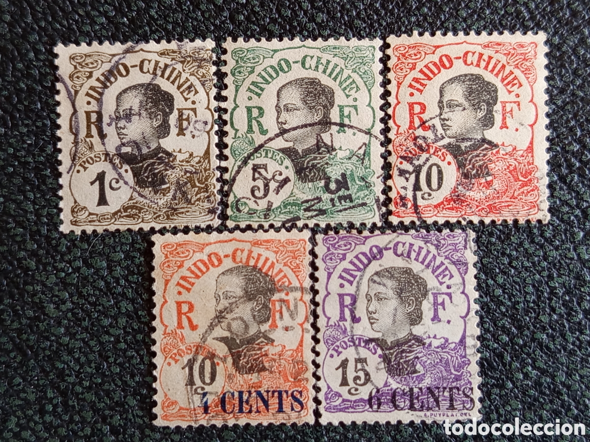 Selos: Indochina Francesa 1907/1919 - Lote 5 Sellos &rdquo;Mujer Annamita y Drag&oacute;n&rdquo; Yvert 30, 32, 34, 60 y 61 Usa