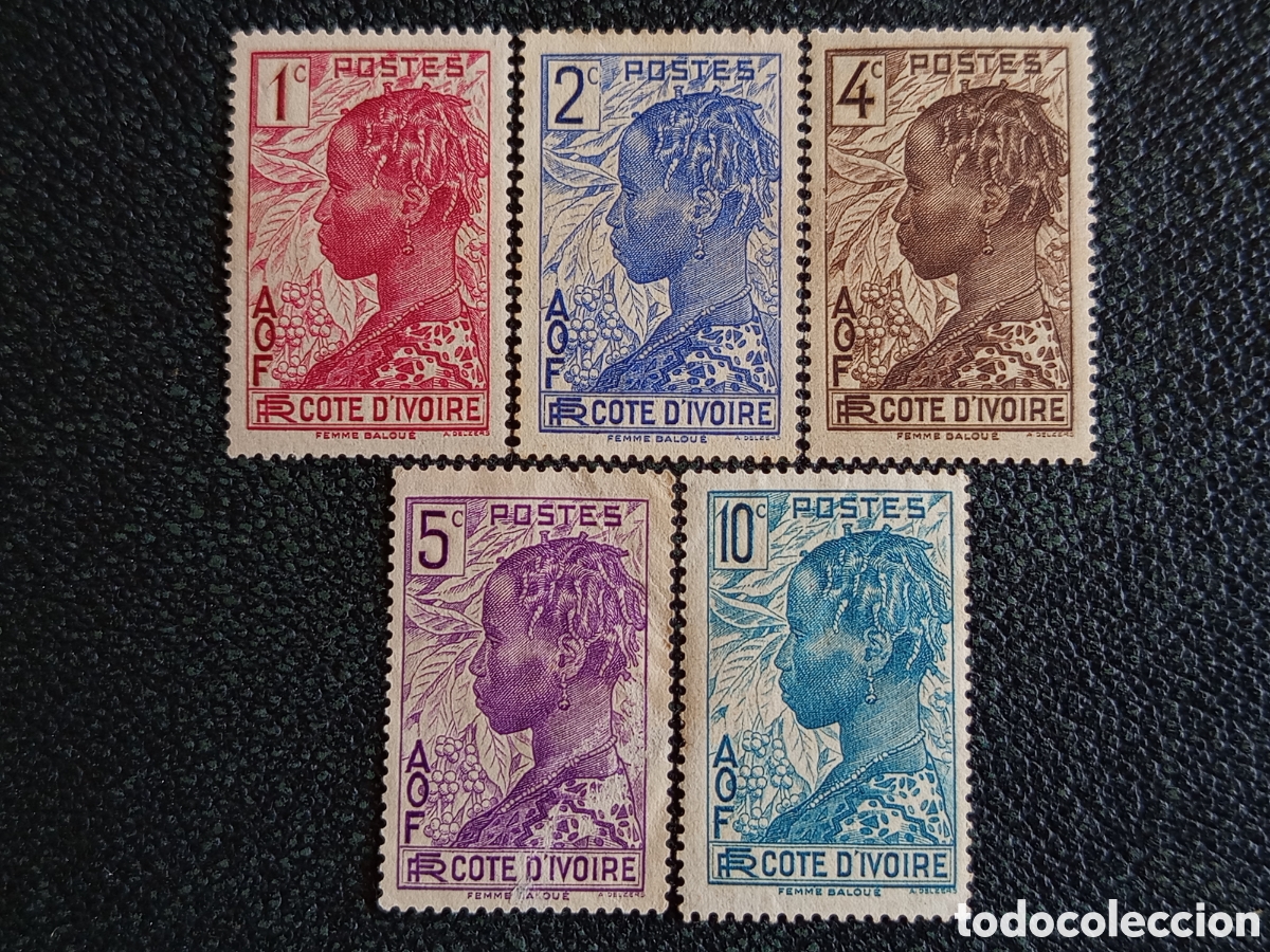 Selos: Lote 5 Sellos Costa de Marfil 1936 Mujer Baoul&eacute; MH Yvert 109 al 113
