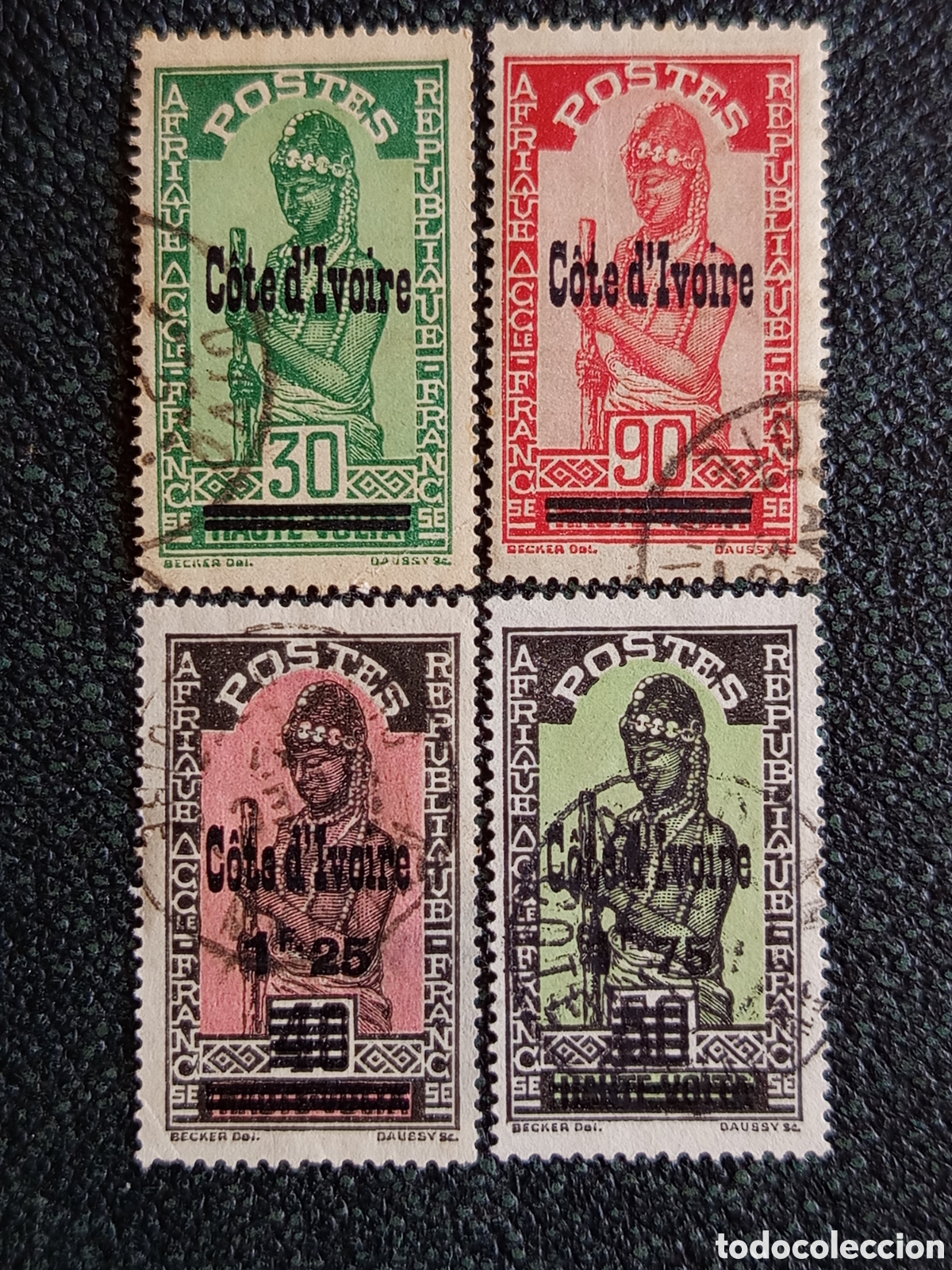 Selos: Lote 4 Sellos Costa de Marfil 1933 Sobrecarga Alto Volta Usados Yvert 93/99