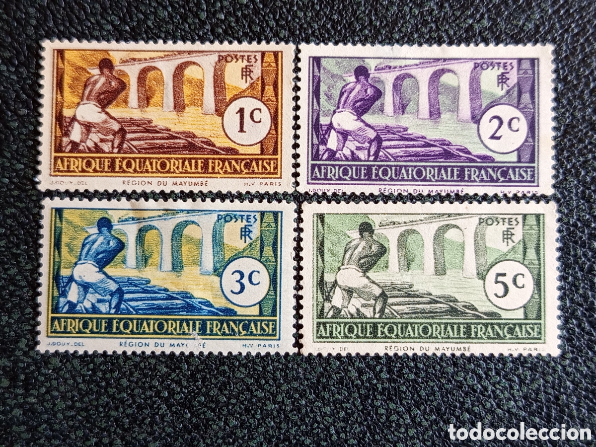 Selos: Lote 4 Sellos &Aacute;frica Ecuatorial Francesa 1937 Mayumb&eacute; MH Yvert 33 al 35